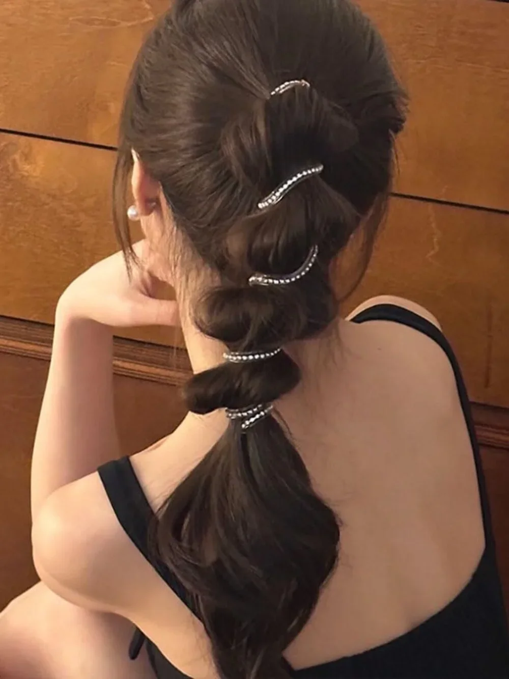 3pcs Glitter Rhinestone Spiral Hair Ties No Damage Bubble Braid Ponytail Holders